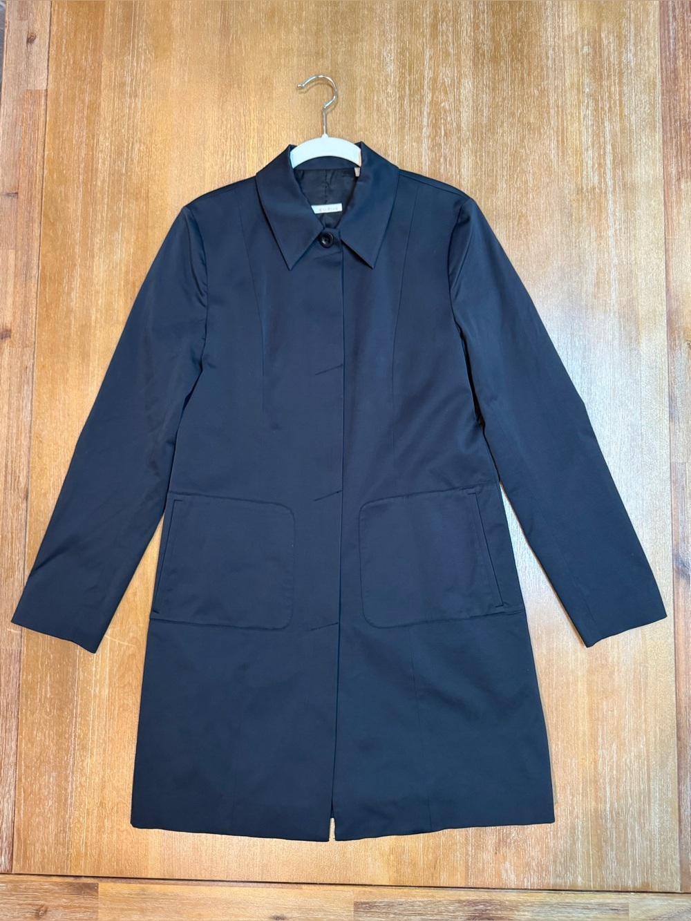 Halogen Button Front Trench Coat Lightweight Patch Pockets Black Sz S